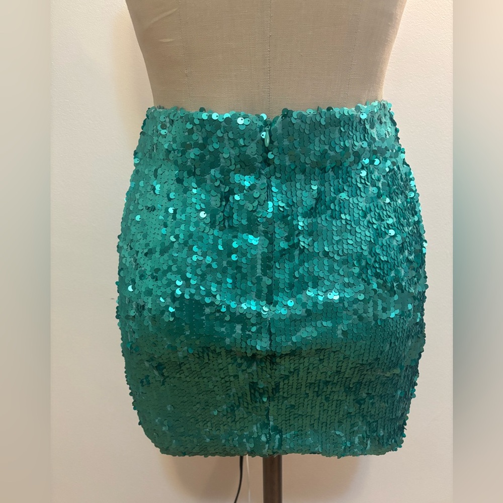 Dress the Population Teal Sequin Mini Skirt - S